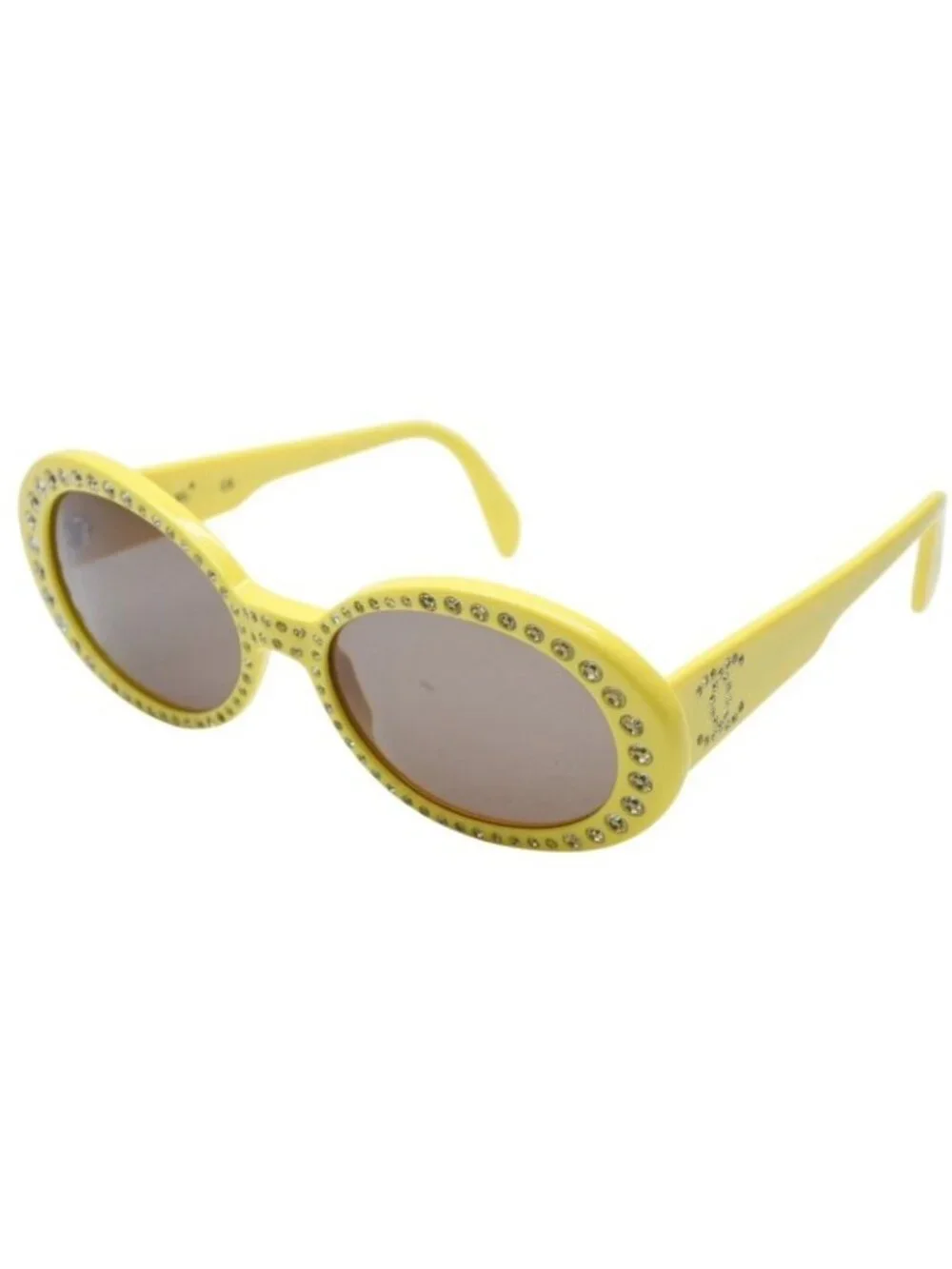 Chanel Oval Sunglasses Eyewear CC Logo Rhinestone Yellow